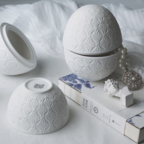 Lovely ceramic carved oval egg shaped pure white lace ornament decorative ornament decorated with scent jar candles