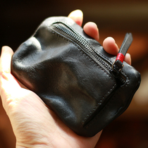 Ammerga Antique Plant Tannic Leather Wallet Woman 2021 New Make Old Small Zero Wallet Genuine Leather Zipper Mens Card Bag