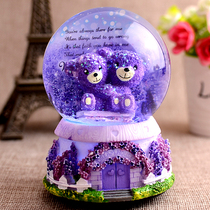 Purple bear crystal ball music box girl Music Box girls music box best friend child couple birthday Christmas gift