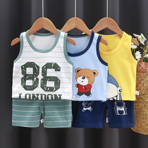 Y childrens vest set summer cotton new girls shorts clothes baby Korean boy sleeveless set children