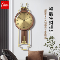 Kangba clock home living room retro light luxury quartz clock simple modern solid wood wall clock mute atmospheric clock