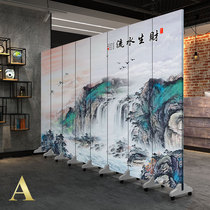 New Chinese solid wood screen partition Living room Fashion hotel landscape hall Office folding mobile folding screen