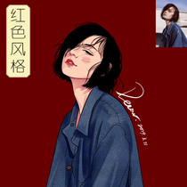Red style hand drawn online red photo head portrait cartoon image design logo character couple Q version customization