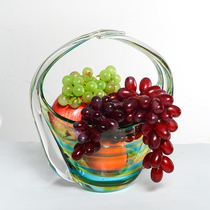Glazed portable fruit basket creative modern living room soft home crafts ornaments household crystal glass fruit plate