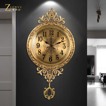 European pure copper clock mute wall clock living room American Nordic clock fashion home quartz clock large Wall watch