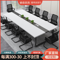White meeting table long table 10 people in talks table and chairs combination minimalist modern meeting Bar table long table bench
