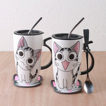 Cute Net red ceramic mug with lid with suction tube spoon large capacity Cup girl heart princess cup girl Cup