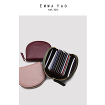 EMMA YAO Womens Leather Small Card Bag Multi-Position Bull Leather Bank Card Business Card Bag Organ Bit Zipped Cute