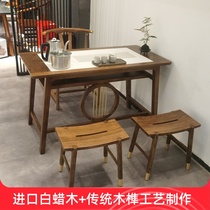 New Chinese style ash wood rock board balcony tea table and chair combination Zen small household simple small tea table solid wood tea table