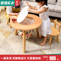 Solid wood childrens study table Household primary school students simple desk Writing desk Multi-functional storage childrens game table