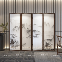 New Chinese landscape screen partition living room hotel simple modern custom solid wood foldable mobile screen