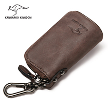 Mens key bag genuine leather Large capacity Multi-functional waist hanging zipped zipper Car spoon head layer Bull Leather Retro containing bag