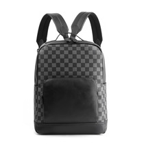 Hong Kong leather new European and American retro trendy brand large capacity mens fashion checkerboard checkerboard backpack