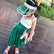 ME childrens clothing 21 summer girls pure cotton white knitted suspender small and medium virgin treasure vest Wild anti-mosquito pants suit