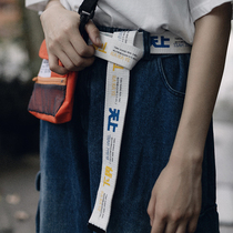 Five-tone incomplete retro tide brand Japanese print men and women couples white canvas belt student Joker belt