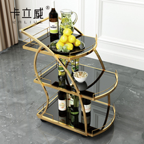 Three-layer stainless steel wine cart mobile dining cart gold-plated mobile trolley service cart 4S shop snack cart tea cart