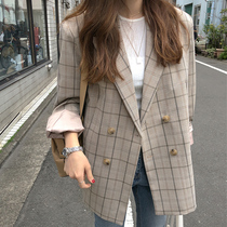 Plaid small blazer womens 2021 Autumn New Korean chic loose casual Joker plaid suit jacket