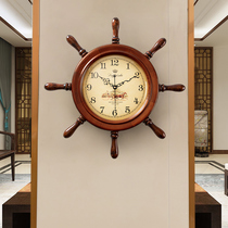 European-style solid wood helmsman wall clock American living room silent wall watch home creative wall clock restaurant decoration quartz clock