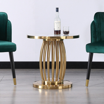 Light luxury corner a few marble side few minimalist living room sofa balcony rock board small round table bedside cabinet stainless steel art