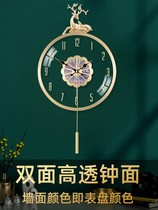 Chinese style clock living room wall clock all copper double deer fashion home atmosphere creative hanging wall modern quartz clock mute