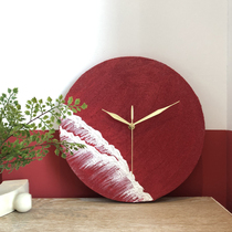 Texture oil painting decorative wall clock Nordic light luxury abstract home living room pure hand-painted niche trend wall clock