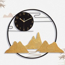 New Chinese landscape wall clock home living room Chinese style clock atmospheric fashion creative iron decoration silent clock