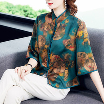 Ethnic style middle-aged mother's small shirt, western style 40-year-old Tang suit, Chinese style short cheongsam-style top, female high-end waist