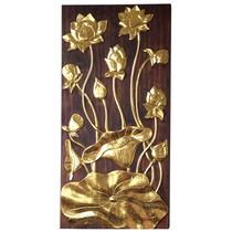 Southeast Asian wood carving Lotus handmade gold foil living room study hall partition porch decorative painting wall parts