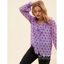 UK 01 03 pint MS womens new fashion Crushed Flowers Long Sleeve 100 Hitch Shirt