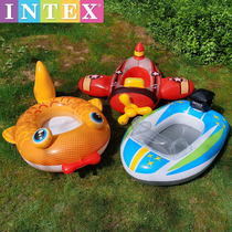 Childrens inflatable swimming ring non-stick water male and female baby plane seat ring floating boat car Shark cartoon baby seat boat