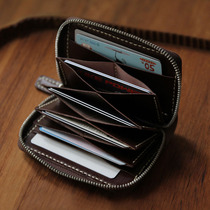  New product slow hand-sewn card bag organ zipper card bag large capacity vegetable tanned first layer cowhide