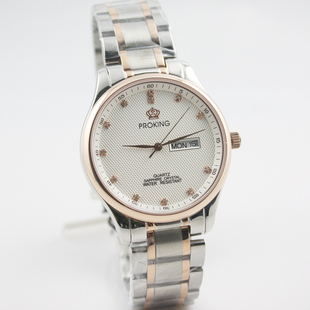 proking皇冠 正品手表 男表 男士商务 间金 防水 精钢表带 石英表