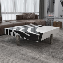 Wai Ji Feng Light Luxury Modern Simple Italian Advanced Black and White Mosaic Creative Square Natural Marble Tea Table