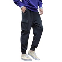 Dike couple cotton terry tooling trousers jogging bunch feet casual pants multi-pocket sweatpants black Neutral