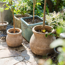 (Han) Art red pottery flowerpot flower basket vase retro literary pottery pot African elements Bohemia