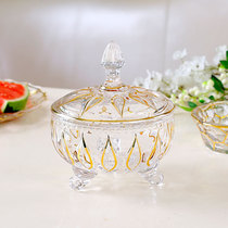 Light luxury gold edge crystal glass candy jar with lid large household creative storage tank European sugar tank storage ornaments