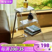 Household multifunctional transparent folding ladder Nordic acrylic telescopic indoor non-slip three-step ladder pedal herringbone ladder