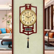 New Chinese timepiece hanging clock Living room Home Fashion China Wind decoration solid wood Home free of stiletto quartz clock hanging wall