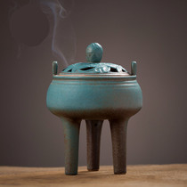 Ceramic household plate incense burner Air purification agarwood incense burner Dedicated three-legged high-legged incense burner Home large ornaments