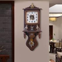 Living room Chinese wall clock home vintage clock classical wood antique clock semi-mechanical luxury decorative quartz clock