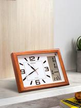 Boxwood solid seat hanging dual-purpose wall clock Chinese retro living room decoration wall clock Chinese style perpetual calendar silent clock