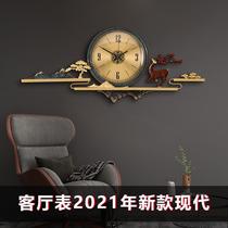 New Chinese pure copper wall clock living room wall watch home atmospheric decoration wall clock Chinese style clock art light luxury clock