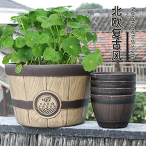 Flowerpot 2021 New imitation wooden barrel resin flowerpot retro style beer barrel potted planting pot ground bonsai flower pot