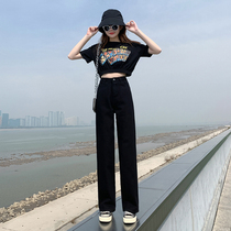 High-waisted thin wide-legged jeans womens ins loose 2022 new draped straight drumbed pants spring and autumn