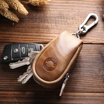 Men Genuine Leather Lock Spoon Bag Multifunction Cow Leather Universal Car Key Bag Waist Hanging Large Capacity Creative Car Key Cover