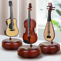 Music box girls creative rotating music box pipa guitar violin retro ornaments little girl birthday gift