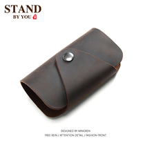 Retro Real Bull Leather Key Bag Male Mad Maple Key Button Personality Female Style Brief Mini Home Containing Lock Spoon Bag