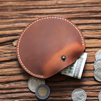 Manual Retro Crazy Horse Head Layer Cow Leather Men And Women Mini Zero Wallet Ultra Slim Genuine Leather Coin Bag Short Wallet Tide