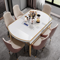 Folding table with induction cooker Modern minimalist home dining table variable round table light luxury dining table multifunctional small apartment