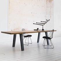 loft solid wood Office conference table simple staff Workbench computer desk iron long table and chair combination table